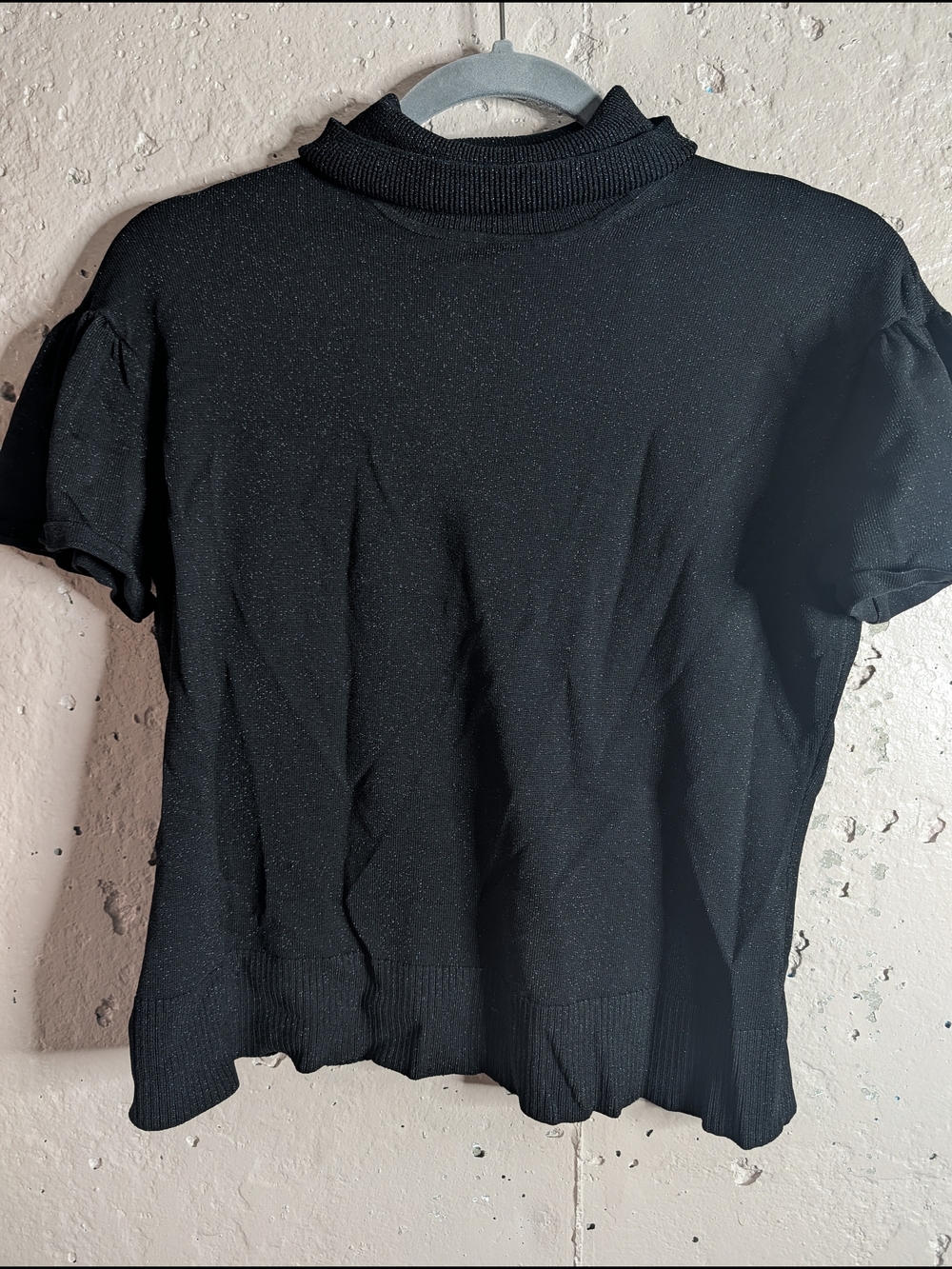 Worthington Black Sparkle Knit Turtleneck Ruffle Sleeve Top